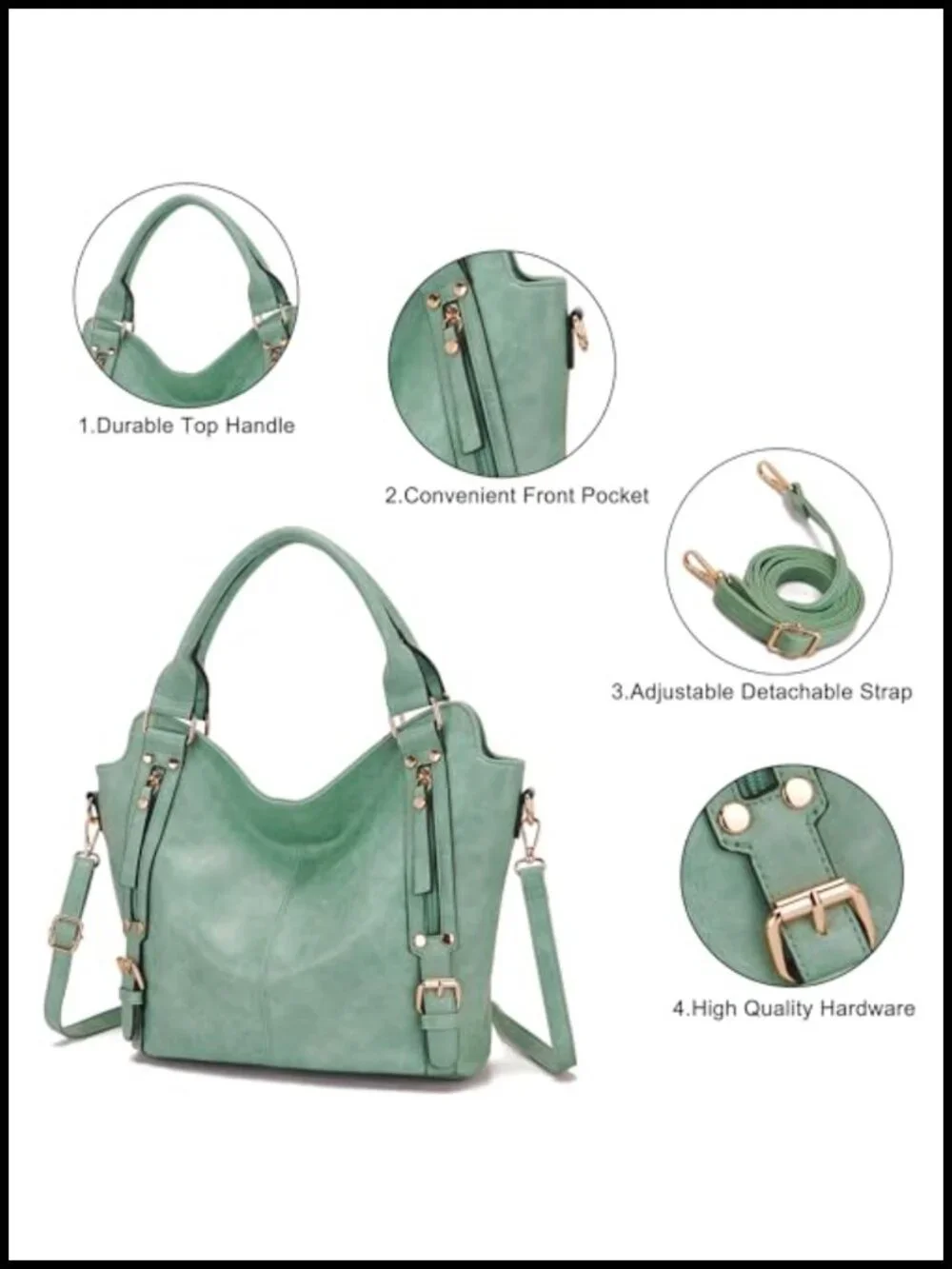 Large Hobo Crossbody Handbag Set 4pcs Soft PU Leather 9 Pockets Shoulder Bag